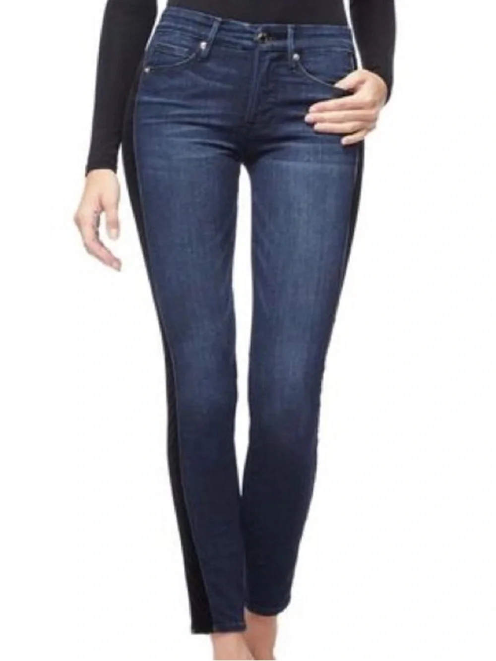 Good American Good Waist Velvet Tuxedo Stripe Skinny Jeans Size 8/29 - Picture 6 of 6